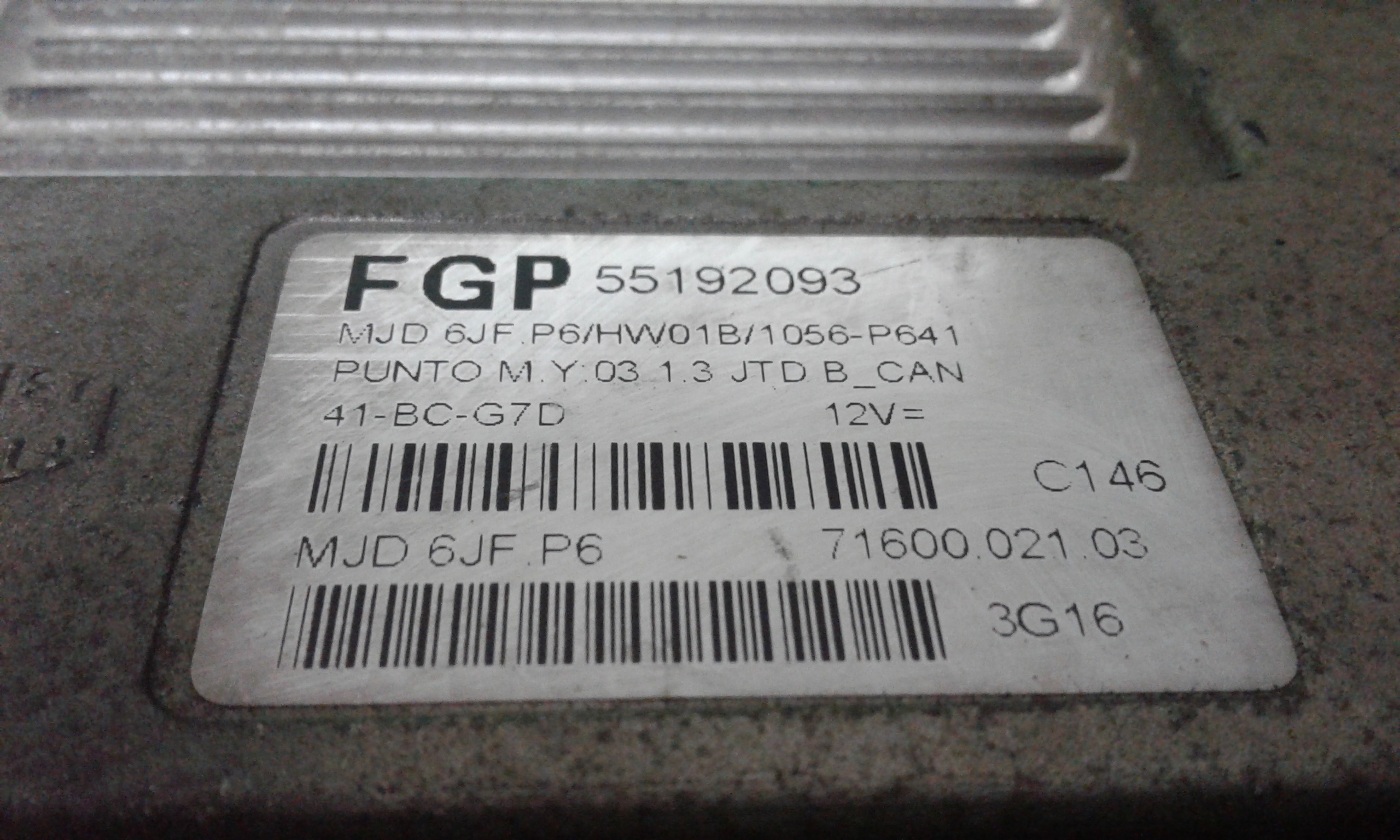 Centralina motore FIAT Punto Berlina 3P 3 Serie