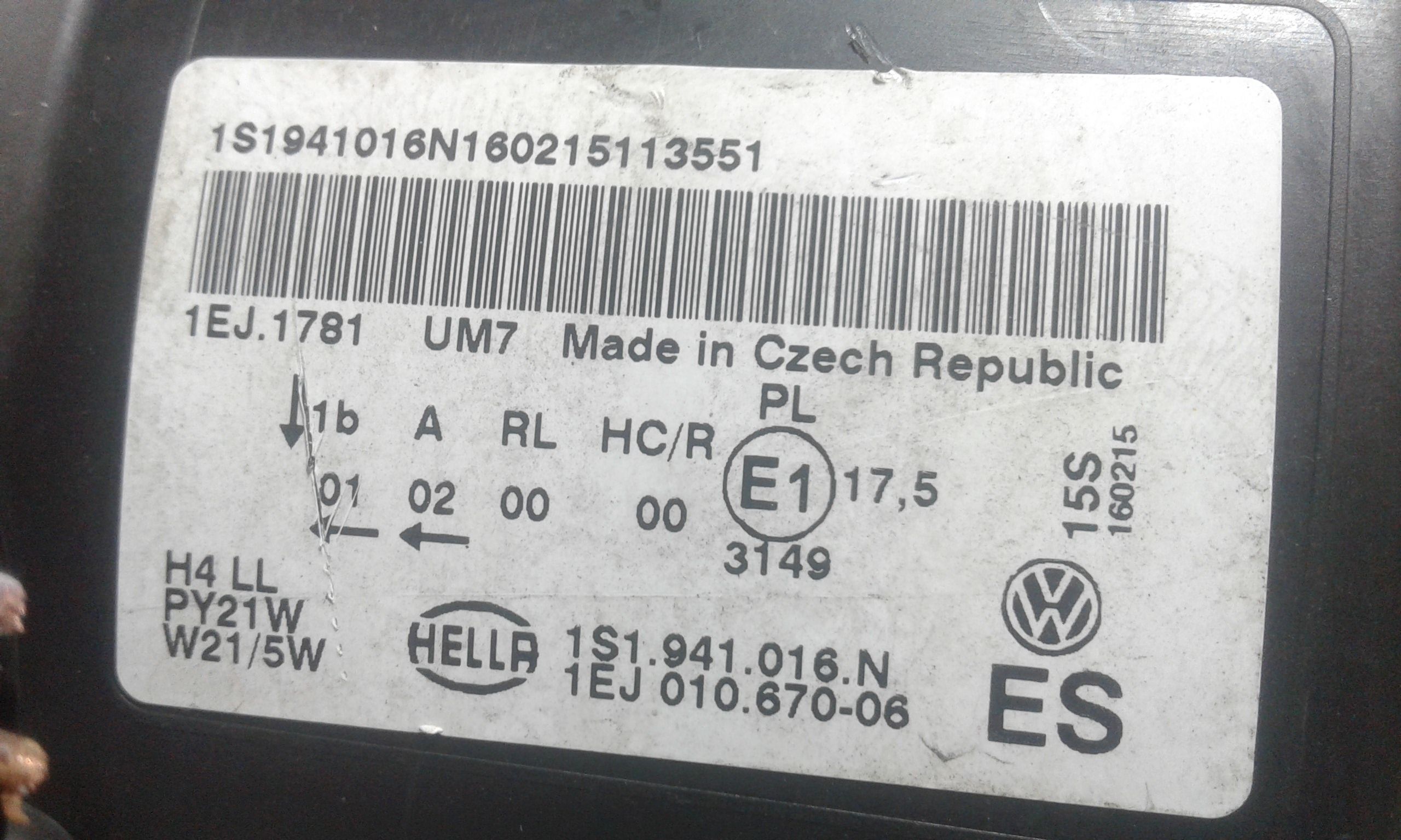 Faro anteriore Sinistro Guida VOLKSWAGEN Up 1 Serie