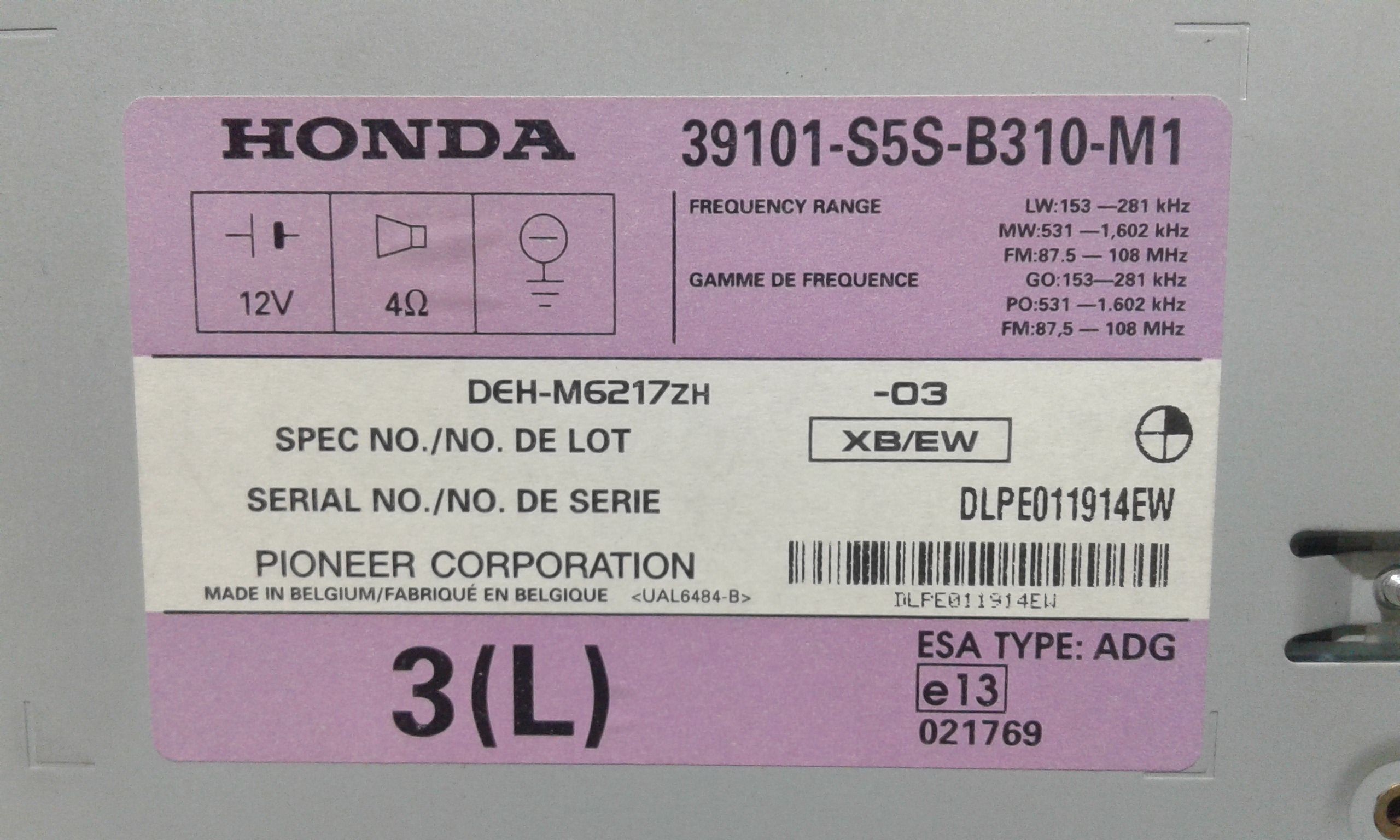 Autoradio HONDA Civic Berlina 3P 3 Serie