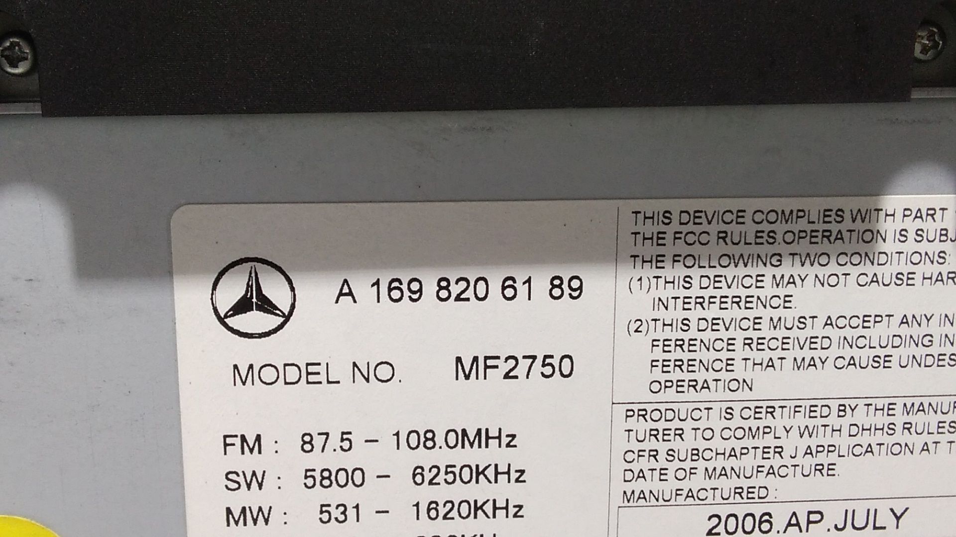 Autoradio MERCEDES Classe A W169 3 Serie